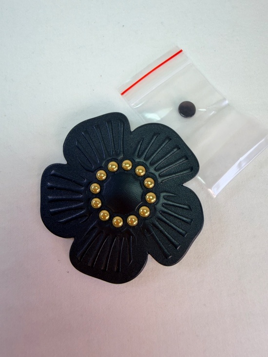 Coach Accessories - Coach Black Leather Tea Rose Pin